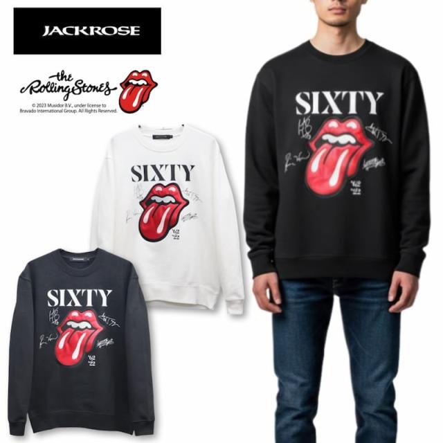 【送料無料】メンズ THE ROLLING STONES ローリングストーンズ JACKROSE ジャックローズ コラボ スウェットトレーナー トップス 裏毛 刺繍 リップスアンドタン LIPS＆TAN ベロ 舌 ユニセックス レディース 白 ホワイト 黒 ブラック