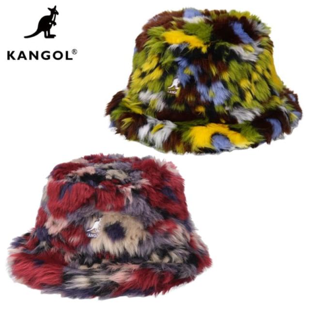 【送料無料】KANGOL カンゴール バケットハット バケハ ハット HAT 帽子 ファー フェイクファー カンガルー ロゴ ふわふわ もこもこ メンズ レディース ユニセックス カラフル マルチカラー カモフラワー イエロー パープル