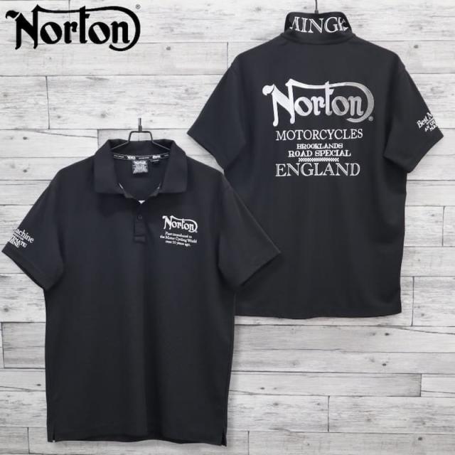 【送料無料】メンズ Norton ノートン 半袖 ポロシャツ 半袖ポロシャツ ベーシック 吸水速乾 ドライ バック ドッグノートン グラデーション 刺繍 アメカジ バイカー ユニセックス レディース 黒ブラック