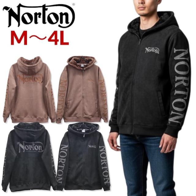 【送料無料】メンズ Norton ノートン 服 長袖 パーカー ジップパーカー スウェット ロゴ  刺繍 裏ボア 暖かい 撥水加工 大きいサイズ アパレル ブランド レディース ブラウン 黒ブラック M L XL 3L 4L