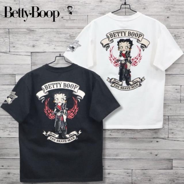 【送料無料】メンズ ベティ・ブープ BETTY BOOP BETTYBOOP ブレイブマン THE BRAVE MAN コラボ 半袖 Tシャツ 半袖Tシャツ ティーシャツ 刺繍 プリント ベティー ベティーちゃん バイク レディース ユニセックス 白 ホワイト 黒 ブラック
