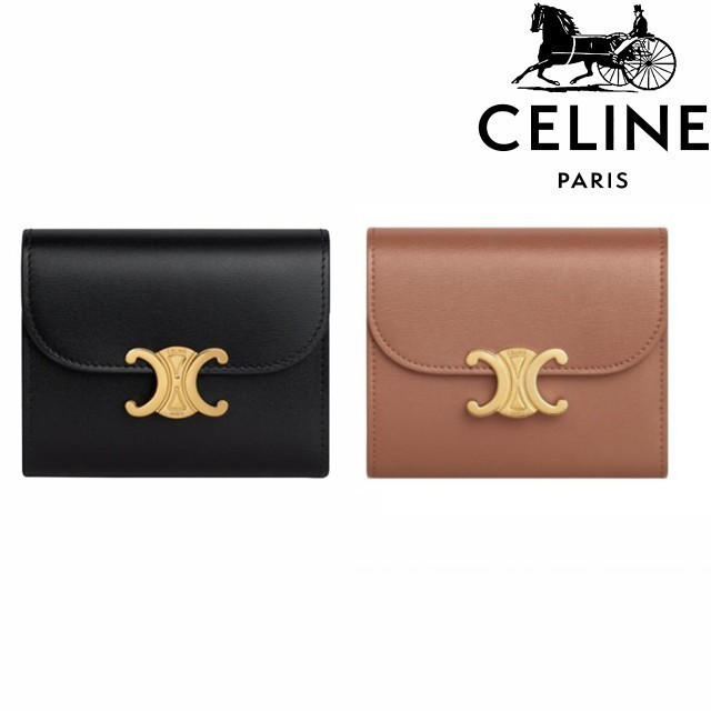 「数量限定」celine セリーヌ 財布 新品 三つ折り ミニ スモール フラップ ウォレット トリオンフ 並行輸入品 レザー ブラック  レディー｜au PAY マーケット