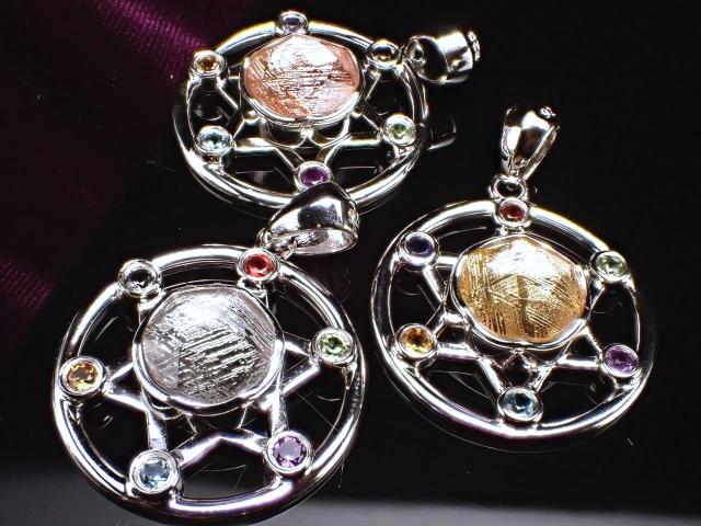 激安宣言 選べる3種 ギベオン 隕石 六芒星リング ペンダントトップ 直径約20mm 1個売り SILVER925 ゴールド ピンクゴールド シルバー メテオライト ナミビア・ハルダブ州産 geki-met2F53