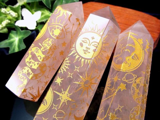 幻想的な模様入り ローズクォーツ ポイント 1個売り 約80g-100g 優しい