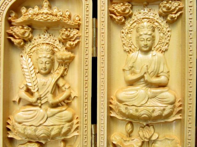 8面開き 5A極上繊細彫り 木彫り 観音 菩薩 仏像 置物 高さ約140mm