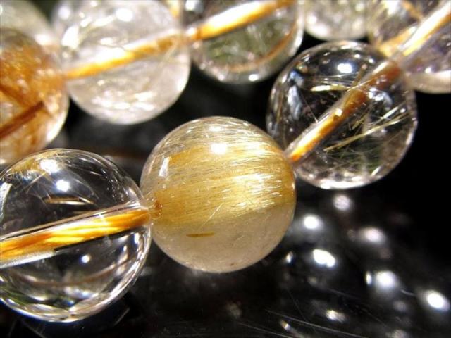 超透明 約10mm珠 ゴールドルチルクォーツ 一連 約39-41cm きらきら繊細