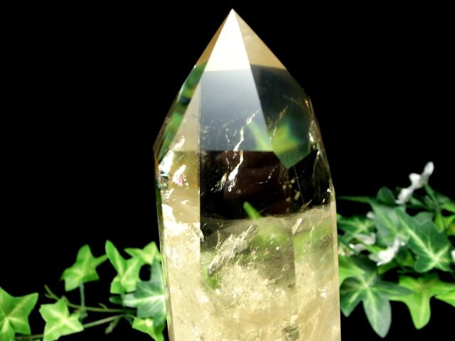 緊急値下げ！！☆虹入り☆ シトリンポイント 台座付き 六角柱 黄水晶 虹・エンジェルラダー入り 4A シトリン ポイント 六角柱 台座付 高さ約