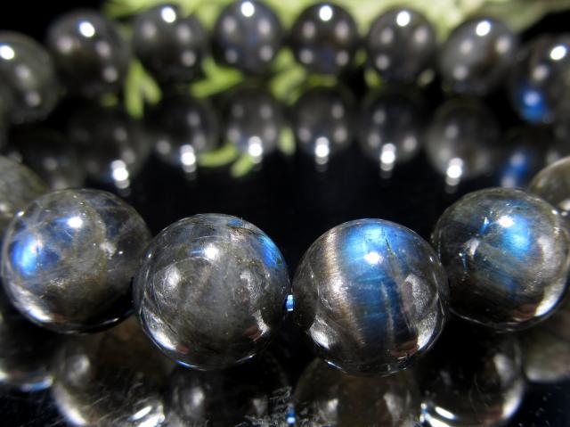 パワーストーン ブレスレット アラゴナイト・ブラックラブラドライト 縁結び 人間関係 仕事運 ブラックラブラドライト ブレスレット 12.5mm玉 No.37 最高級（5A