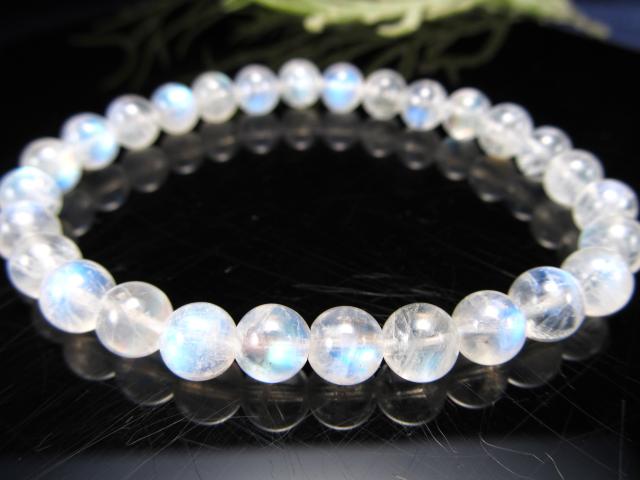 5A ブルームーンストーン ブレスレット 6.5mm-7mm×28珠 美麗ブルー