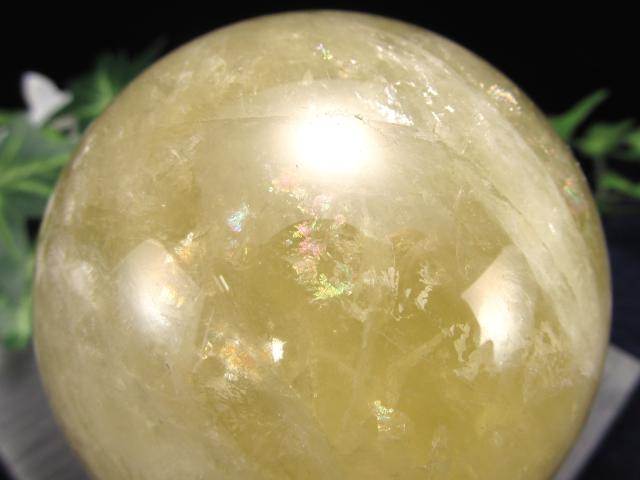 虹・六条スター入り ミルキー シトリン 丸玉 台座付 直径77.5mm 金運 財運