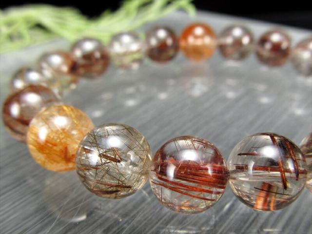 店頭展示中 3A+ MIXルチルクォーツ ブレスレット 約10mm-10.5mm×19珠 