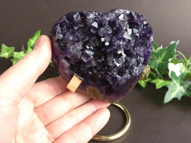 お洒落　アメジスト　アゲート　共生　ハート　台座付き 台座付き♡アメジスト ハート型31◇Amethyst◇天然石・鉱石