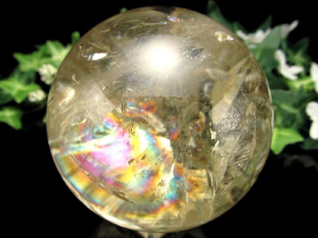 超透明 5A 虹入り シトリン 丸玉 台座付き 直径71mm 重さ498.5g 透明感抜群 金運 財運 幸運 お守りにも 一点もの ブラジル産 パワーストーン 天然石_4
