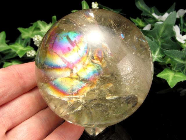 超透明 5A 虹入り シトリン 丸玉 台座付き 直径71mm 重さ498.5g 透明感抜群 金運 財運 幸運 お守りにも 一点もの ブラジル産 パワーストーン 天然石_5