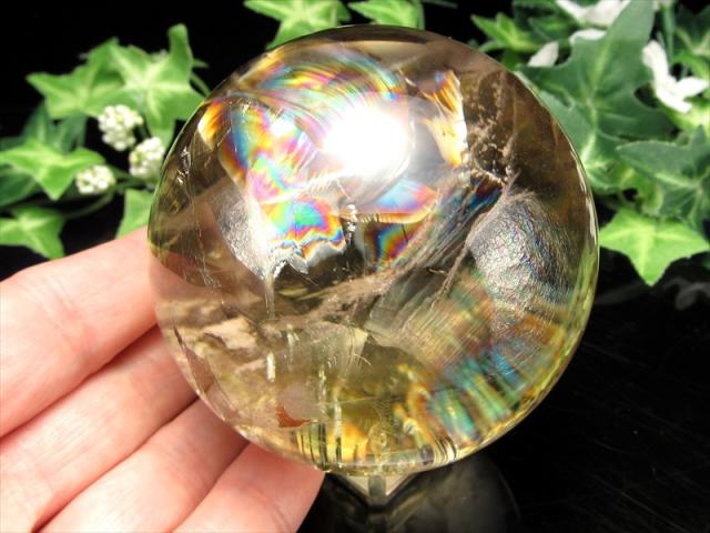 超透明 5A 虹入り シトリン 丸玉 台座付き 直径69mm 重さ463.9g 透明感抜群 金運 財運 幸運 お守りにも 一点もの ブラジル産 パワーストーン 天然石_5