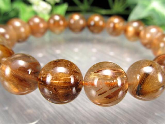 タイガーの束針 3A+ タイガータイチンルチルクォーツ ブレスレット 11mm-11.5mm×18珠 アンティークゴールド タイチン ブラウンゴールド針も 一点物 ブラジル産 パワーストーン 天然石_1