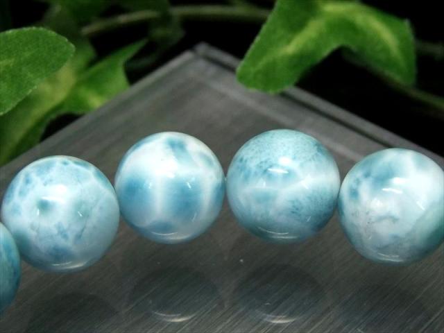 店頭展示中 大珠 水面模様くっきり3A+ ラリマー ブルーペクトライト ブレスレット 14mm-14.5mm×16珠 愛と平和の石 カリブの青い奇跡 一点もの ドミニカ共和国産_4