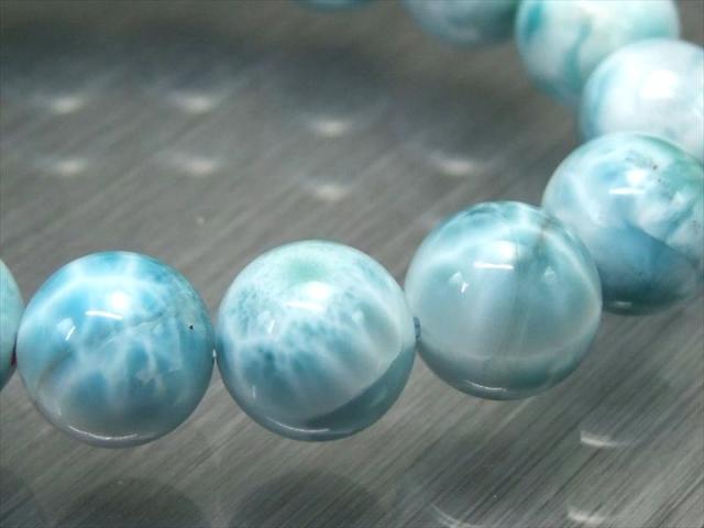 店頭展示中 大珠 水面模様くっきり3A+ ラリマー ブルーペクトライト ブレスレット 14mm-14.5mm×16珠 愛と平和の石 カリブの青い奇跡 一点もの ドミニカ共和国産_1