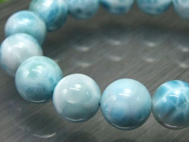 店頭展示中 大珠 水面模様くっきり3A+ ラリマー ブルーペクトライト ブレスレット 14mm-14.5mm×16珠 愛と平和の石 カリブの青い奇跡 一点もの ドミニカ共和国産_2