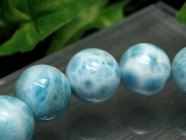店頭展示中 大珠 水面模様くっきり3A+ ラリマー ブルーペクトライト ブレスレット 14mm-14.5mm×16珠 愛と平和の石 カリブの青い奇跡 一点もの ドミニカ共和国産_3