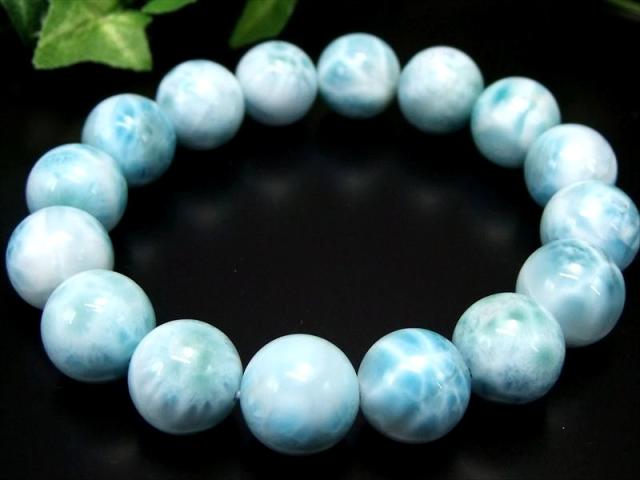 店頭展示中 大珠 水面模様くっきり3A+ ラリマー ブルーペクトライト ブレスレット 14mm-14.5mm×16珠 愛と平和の石 カリブの青い奇跡 一点もの ドミニカ共和国産_6
