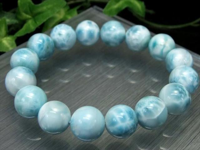 店頭展示中 大珠 水面模様くっきり3A+ ラリマー ブルーペクトライト ブレスレット 14mm-14.5mm×16珠 愛と平和の石 カリブの青い奇跡 一点もの ドミニカ共和国産_5