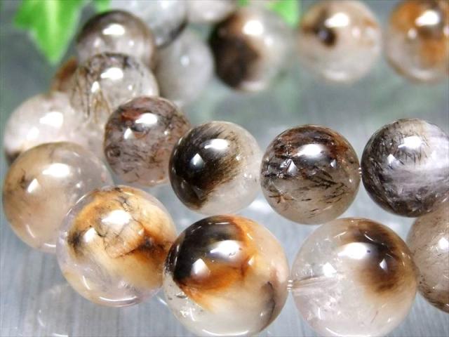 激レア・まるで獣の毛 3A 獣毛MIXルチルクォーツ ブレスレット 10.5mm-11mm×19珠前後 ブラック&ブラウン&ホワイト アルパカルチル ブラジル産 パワーストーン 天然石