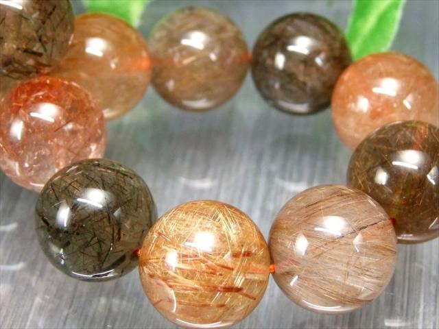 迫力の大珠 AA+ MIXルチルクォーツ ブレスレット 約15mm-16mm×15珠 秋を閉じ込めた針の芸術品 針バランス良好 財運・活力を呼ぶ守護石 一点もの ブラジル産 パワーストーン 天然石