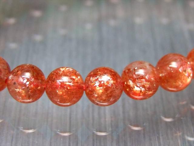 濃色オレンジ 4A+ サンストーン ブレスレット 6.5mm-7mm×26珠 太陽神の