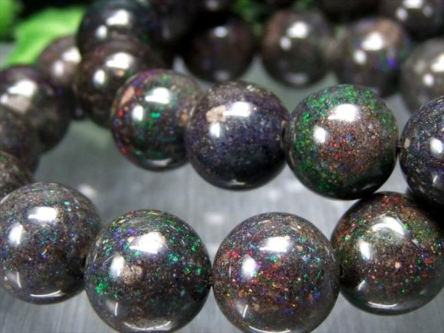 AA ブラックマトリックスオパール ブレスレット 約12mm×17珠前後 幸運 