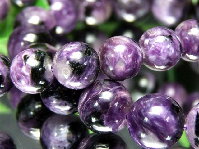 ブラックチャロアイト チャロ石 ブレスレット 約9.5mm-10mm×20珠前後 世界三大ヒーリングストーン 油絵のようなマーブル模様 艶やかパープル×エジリン輝石多めタイプ ロシア産 パワーストーン 天然石