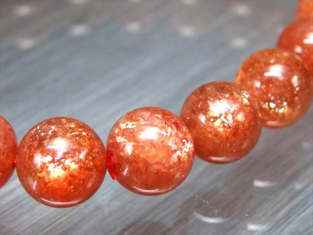 濃色オレンジ 4A サンストーン ブレスレット 10mm-10.5mm×20珠 太陽神 