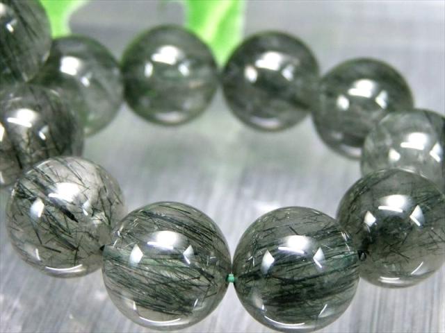 濃緑ルチル 3A グリーンルチルクォーツ ブレスレット 12.5mm-13mm×16珠
