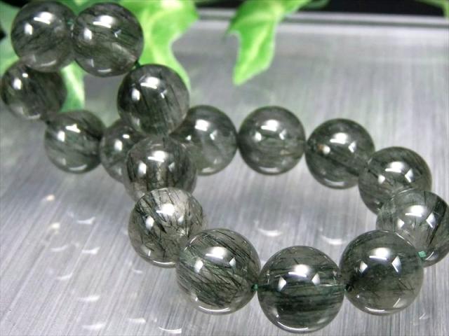 濃緑ルチル 3A グリーンルチルクォーツ ブレスレット 12.5mm-13mm×16珠