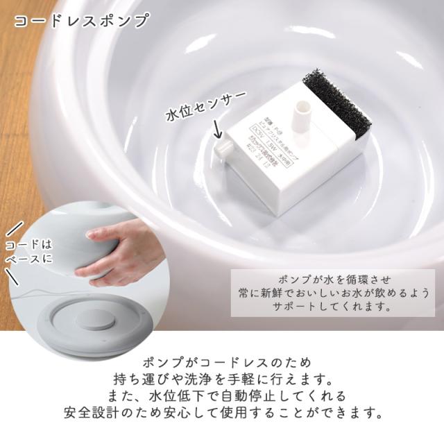 GEX　ピュアクリスタル　セラモ　1.8L　ホワイト / ブルー　犬猫兼用　自動給水器　USB電源　フィルター式　循環式　給水器　シンプル　おしゃれ　ジェックス_11
