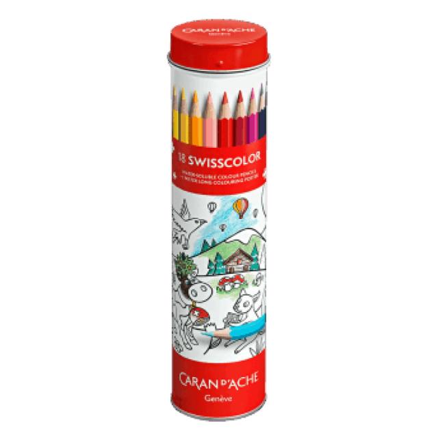 スイス　色鉛筆と塗り絵　18COLOR カランダッシュ スイスカラー 水溶性色鉛筆 18色＋塗り絵 チューブ缶