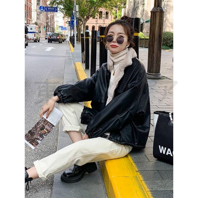 送料無料 レディース レザージャケット 革ジャン PU ショート丈 裏起毛