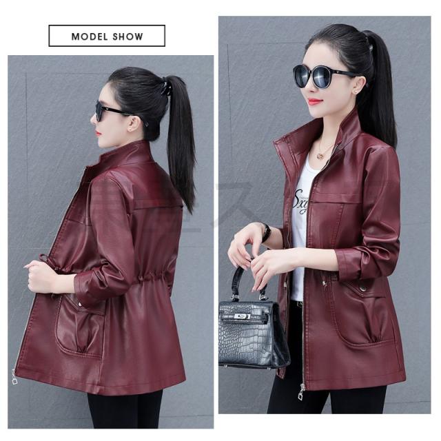 送料無料 レディース レザージャケット 革ジャン PU ロング丈 母の日