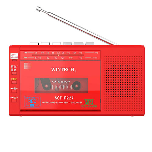 ＷＩＮＴＥＣＨ MicroSD/USB吹き込み相応うモノラルラジカセ デジタル吹き込み相応う 赤いこと(SCT-R227RZ) 取り寄せ商いもの
