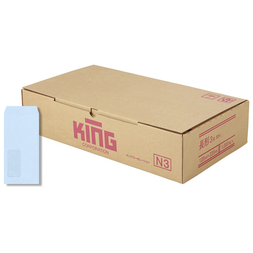 キングコーポレーション 窓明No.43 Hiソフトカラー 長3 口のり無 80g 〒枠無 センター貼 アクア 1ケース(1000枚)(120143) 目安在庫=○