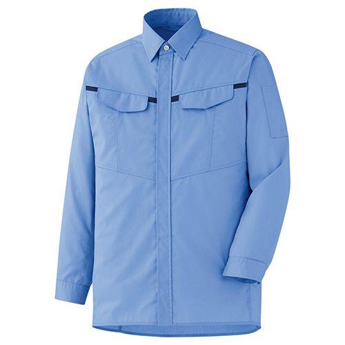 ミドリ安全 帯電防止JISベルデクセルフレックス男女共用長袖シャツ VES2673上 ブルー×ネイビー S 1着(VES2673-UE-S) 取り寄せ商品
