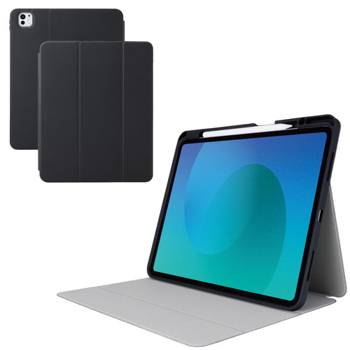 エレコム iPad Pro ケース 13インチ ( M4 ) マグネット式フラップ 衝撃吸収 ブラック(TB-A25PLSABK) メーカー在庫品