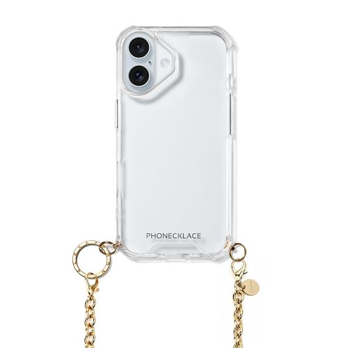 PHONECKLACE チェーンショルダーストラップ付きクリアケース for iPhone 16 ゴールド(PN27189i16) 仕入先在庫品
