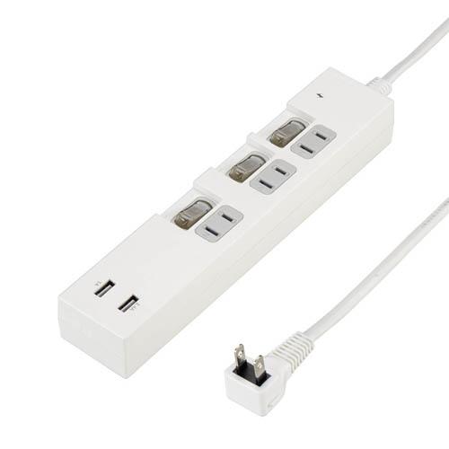 YAZAWA 5個セット  個別スイッチ付3AC2USB3.4A2mホワイト(Y02KS532WH2UX5) 取り寄せ商品