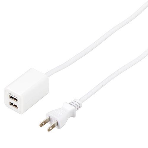 YAZAWA 5個セット  USBタップ2ポート2.4A2mホワイト(H72022UWHX5) 取り寄せ商品