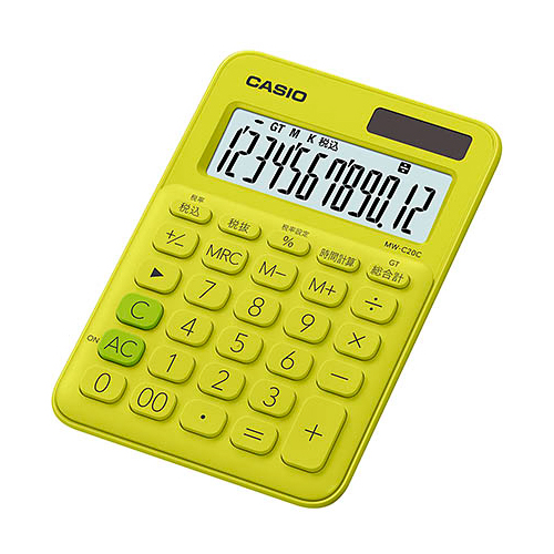 カシオ計算機 【5個セット】  カラフル電卓 ミニジャストタイプ ライムグリーン(MW-C20C-YG-NX5) 取り寄せ商品