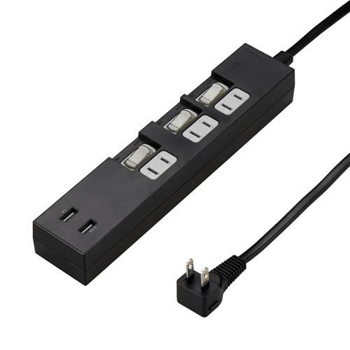 YAZAWA 5個セット  個別スイッチ付3AC2USB3.4A2mブラック(Y02KS532BK2UX5) 取り寄せ商品
