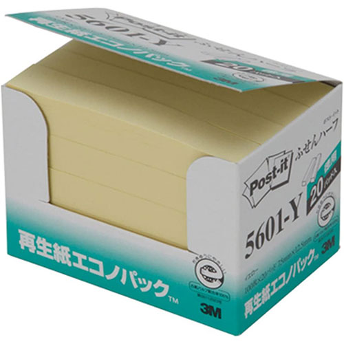 ３Ｍ 【5個セット】  Post-it ポストイット 再生紙エコノパック ふせんハーフ(3M-5601-YX5) 取り寄せ商品