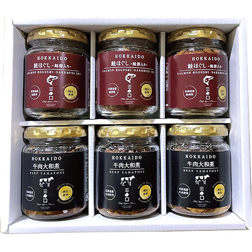 三國 【6セット】 推奨 北海道牛肉大和煮&amp;鮭ほぐしセット 【推奨北海道鮭ほぐし (FUJI-250255746X6) 取り寄せ商品