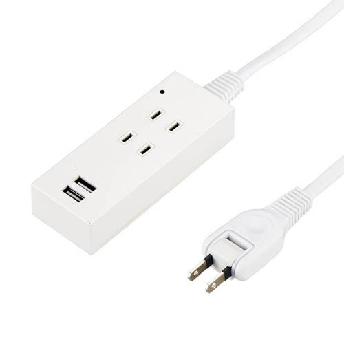 YAZAWA 5個セット  雷ガード付2AC2USB2.1A1.5mホワイト(Y02K4015WH2UX5) 取り寄せ商品